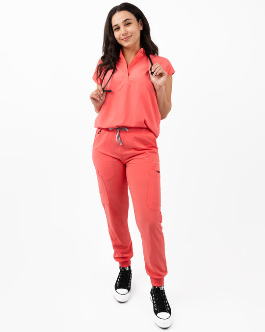 women's Peach Scrub Top - Jogger Scrubs by Mim Scrubs - Millennials In Medicine