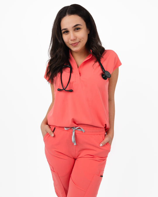 women's Peach Scrub Top - Jogger Scrubs by Mim Scrubs - Millennials In Medicine