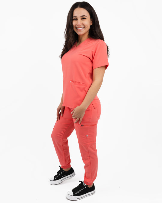 women's Peach Scrub Top - Jogger Scrubs by Millennials In Medicine - MimScrubs)