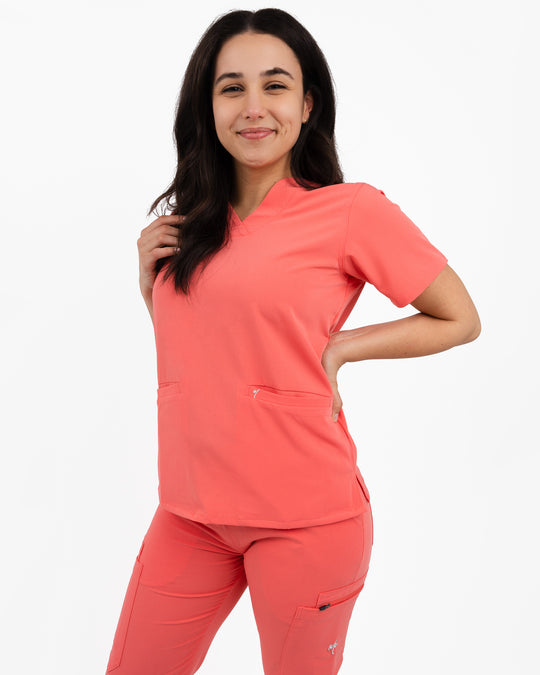 women's Peach Scrub Top - Jogger Scrubs by Millennials In Medicine - MimScrubs)
