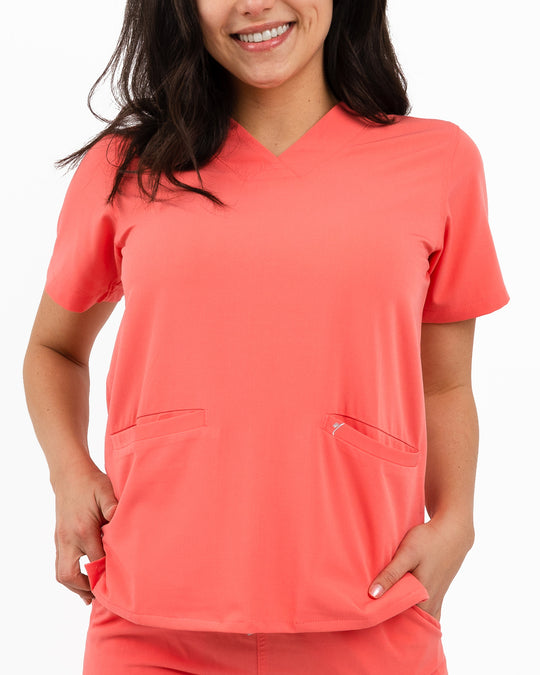 women's Peach Scrub Top - Jogger Scrubs by Millennials In Medicine - MimScrubs)