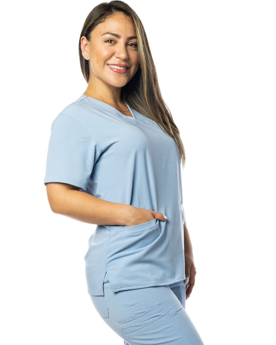 Women's Slate Blue 2 Pocket Amber Scrub Top