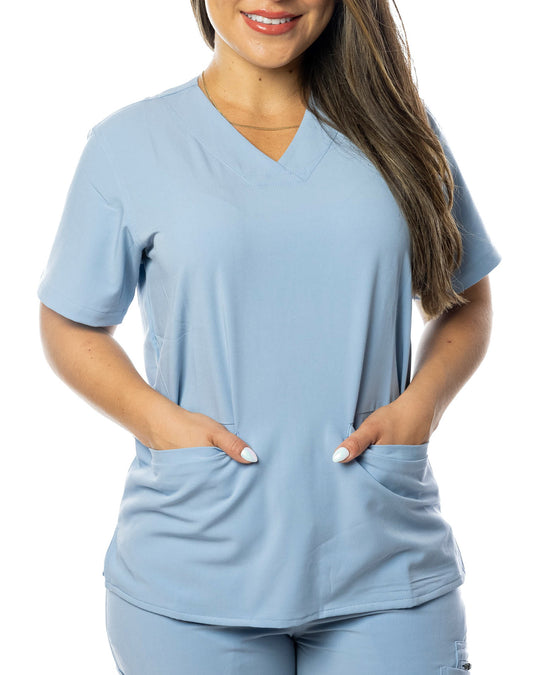 Women's Slate Blue 2 Pocket Amber Scrub Top