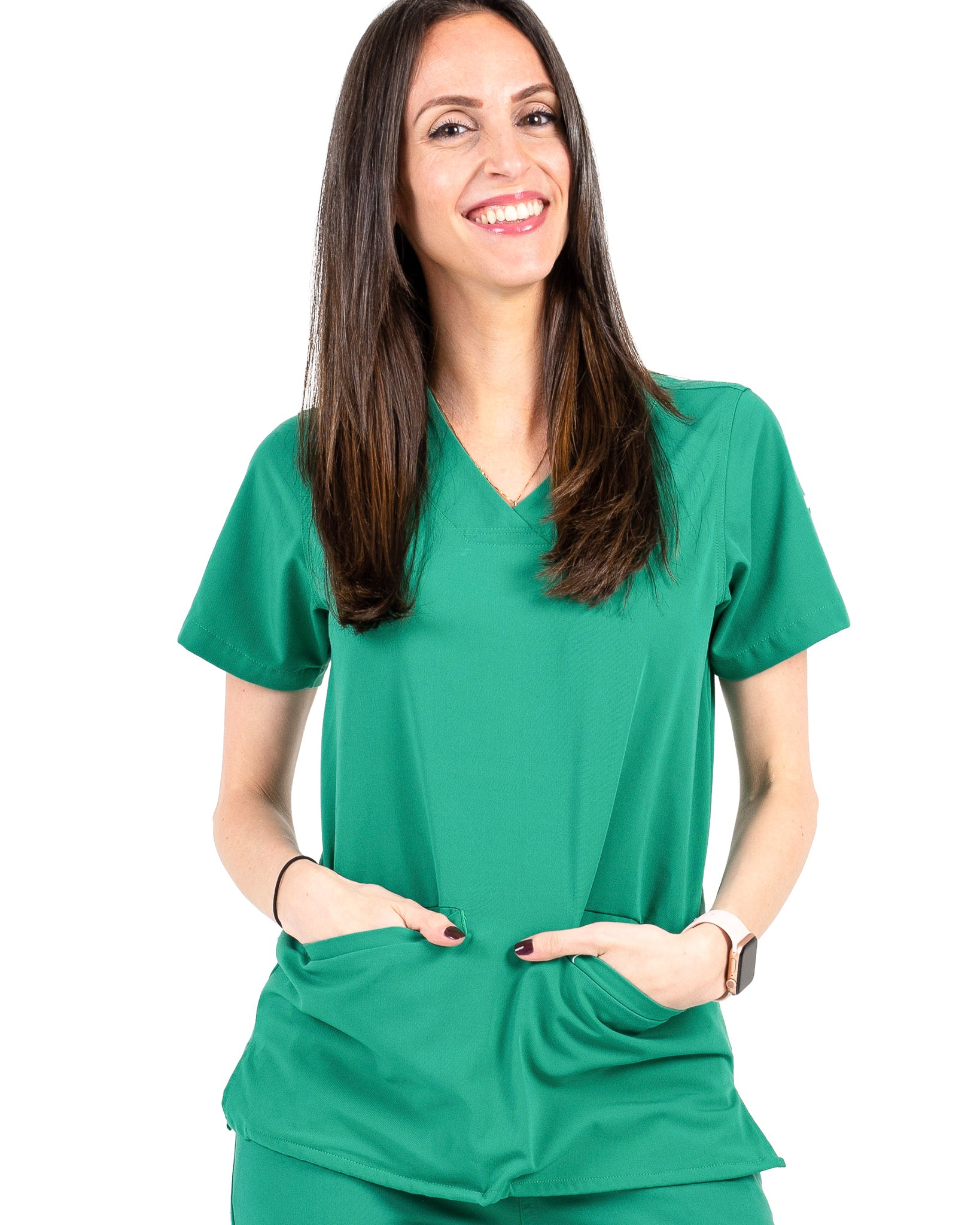 Women's Walker Drop Shoulder 2-Pocket TLC Hunter Green Scrub Top | Dolan Hunter Green / XXSmall / Regular