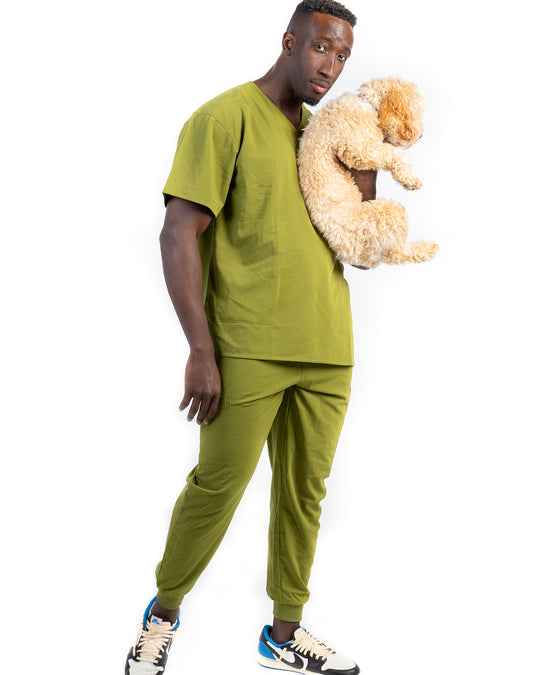 men's Olive Scrub Top - Jogger Scrubs by Millennials In Medicine (Mim Scrubs)