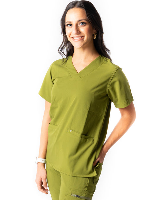 women's 2 pocket olive Scrub Top - Jogger Scrubs by Millennials In Medicine (Mim Scrubs)