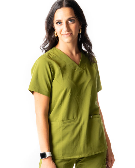women's 2 pocket olive Scrub Top - Jogger Scrubs by Millennials In Medicine (Mim Scrubs)