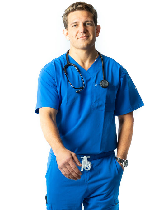 men's Royal Blue Scrub Top - Jogger Scrubs by Millennials In Medicine (Mim Scrubs)