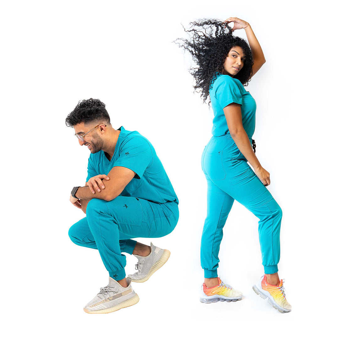caribbean blue  mim jogger scrubs by millennials in medicine - mimscrubs