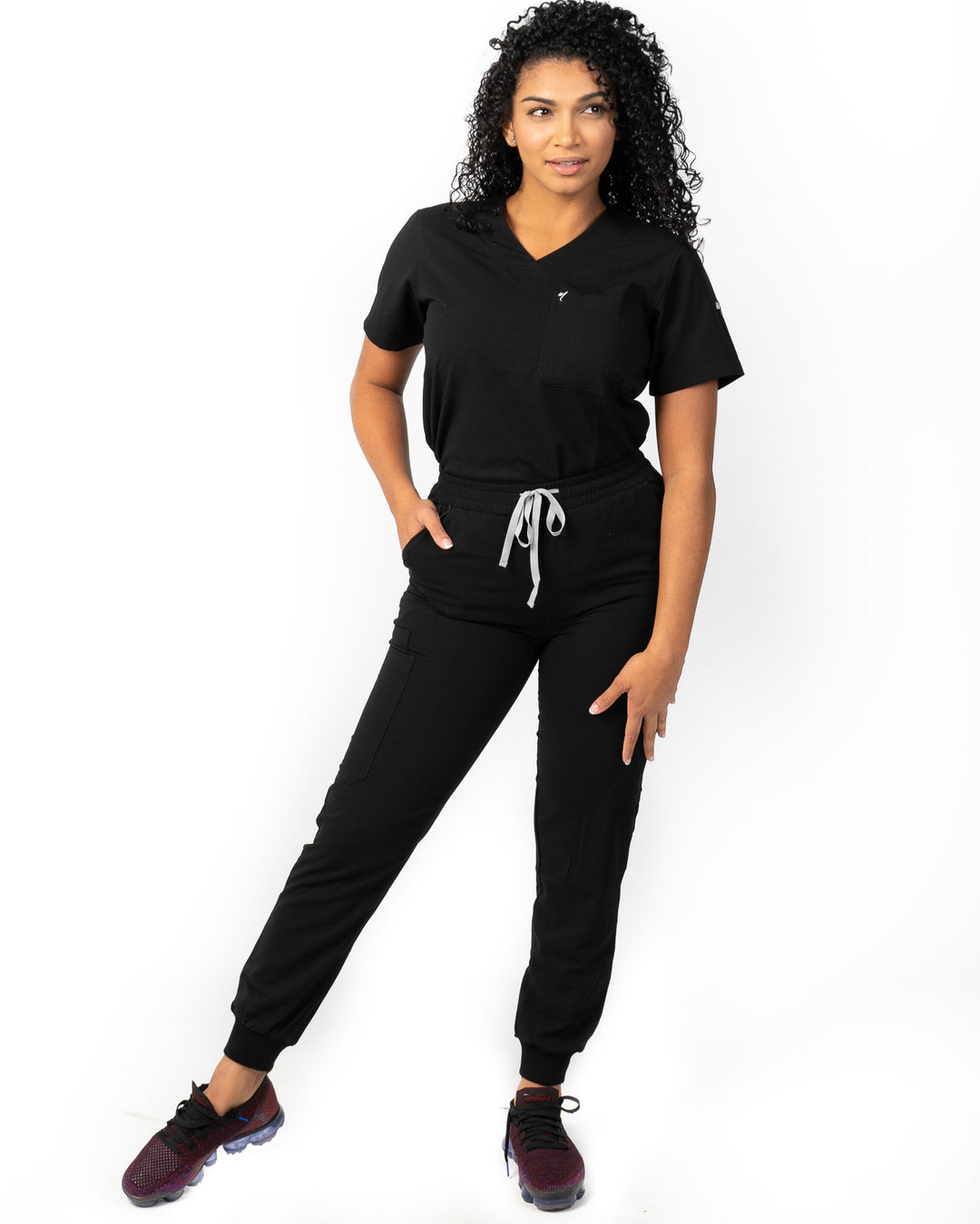 Scrubmates Modern Fit Black Jogger Scrub Pants with Pockets for Women