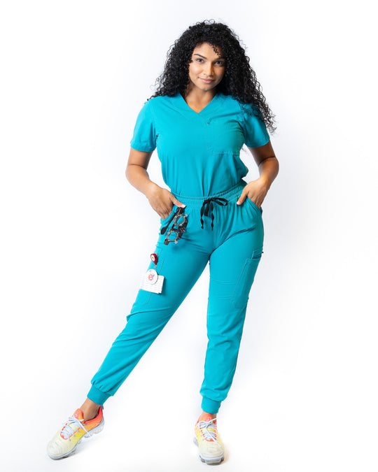 women's Caribbean Blue Jogger Scrub Pants