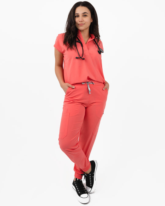 women's Peach Scrub Top - Jogger Scrubs by Mim Scrubs - Millennials In Medicine