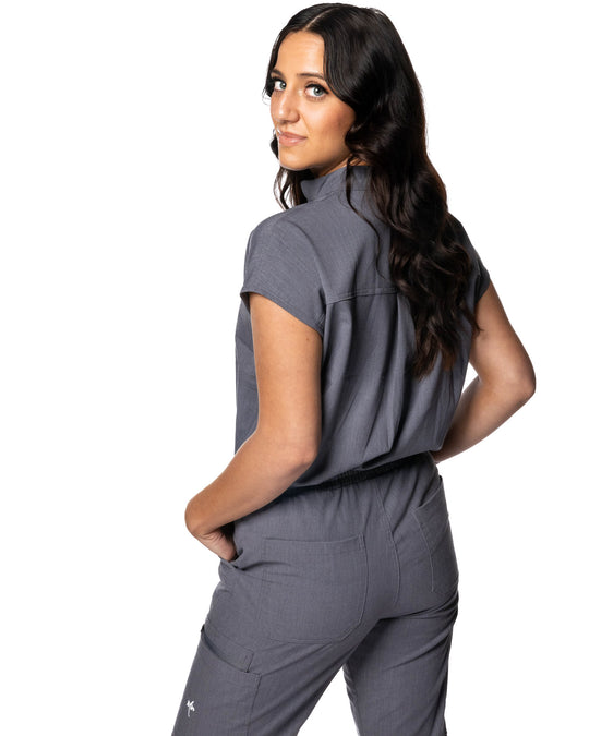 women's Gray Scrub Top - Jogger Scrubs by Mim Scrubs - Millennials In Medicine