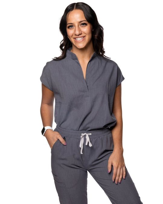 women's Gray Scrub Top - Jogger Scrubs by Mim Scrubs - Millennials In Medicine