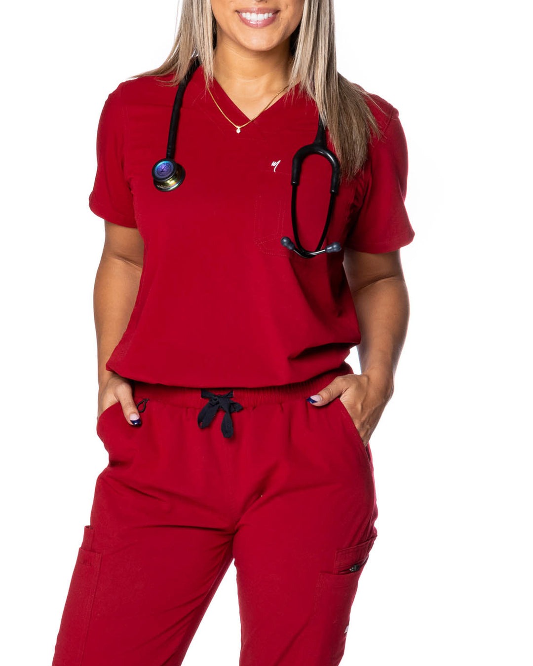 women's Burgundy Scrub Top - Jogger Scrubs by Millennials In Medicine (Mim Scrubs)