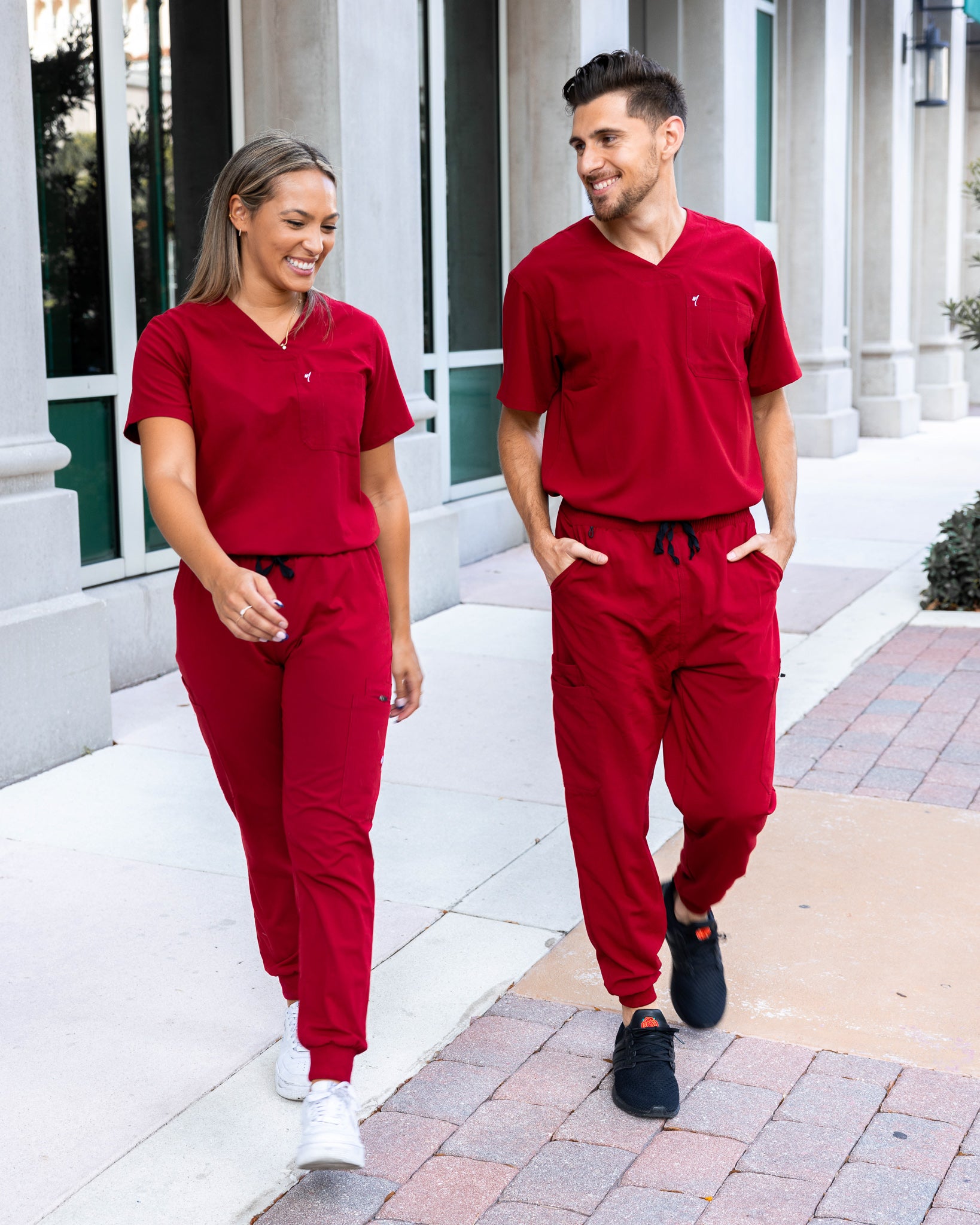 Red jogger scrub discount set