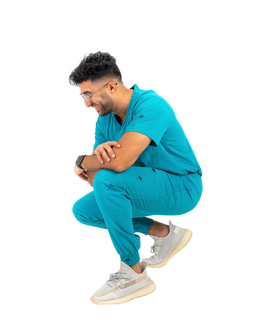 men's Caribbean Blue Scrub Top - Jogger Scrubs by Millennials In Medicine (Mim Scrubs)