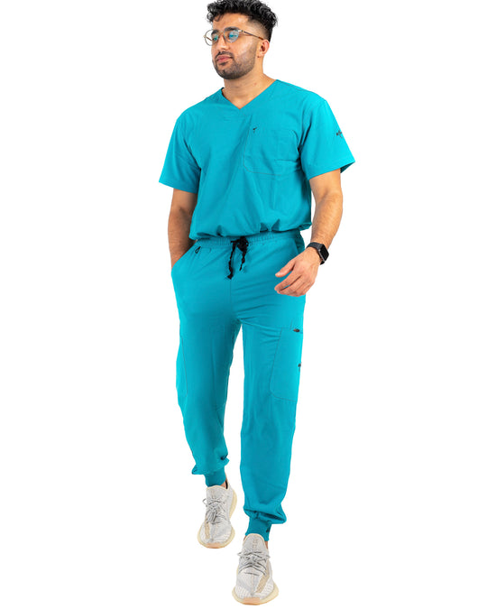 men's Caribbean Blue Scrub Top - Jogger Scrubs by Millennials In Medicine (Mim Scrubs)