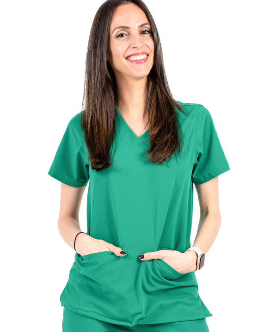 women's 2 Pocket Hunter Green Scrub Top - Jogger Scrubs by Millennials In Medicine (Mim Scrubs)