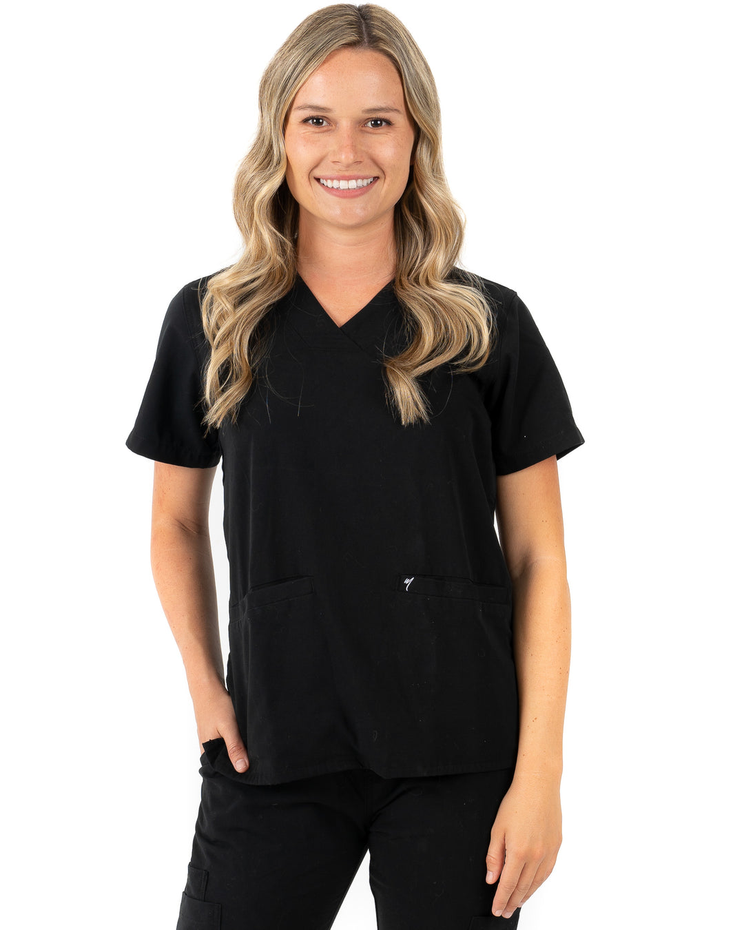 women's 2 Pocket Black Scrub Top - Amber - Jogger Scrubs by Millennials In Medicine (Mim Scrubs)