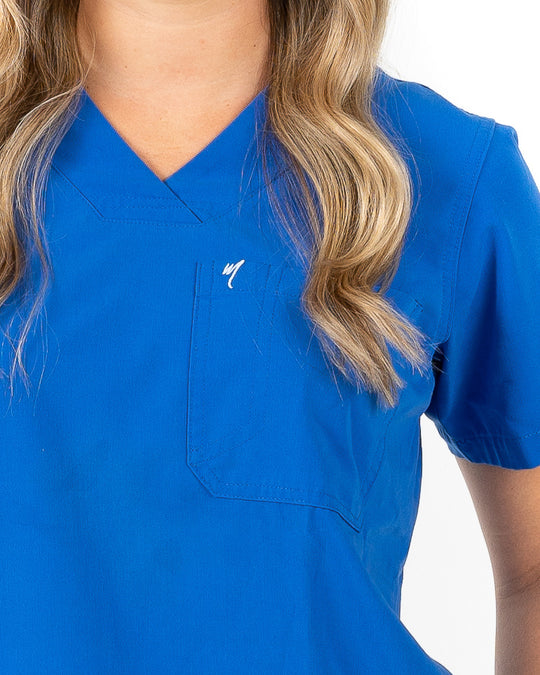 women's Royal Blue Scrub Top - Jogger Scrubs by Millennials In Medicine (Mim Scrubs)