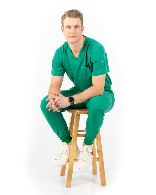 men's Hunter Green Scrub Top - Jogger Scrubs by Millennials In Medicine (Mim Scrubs)