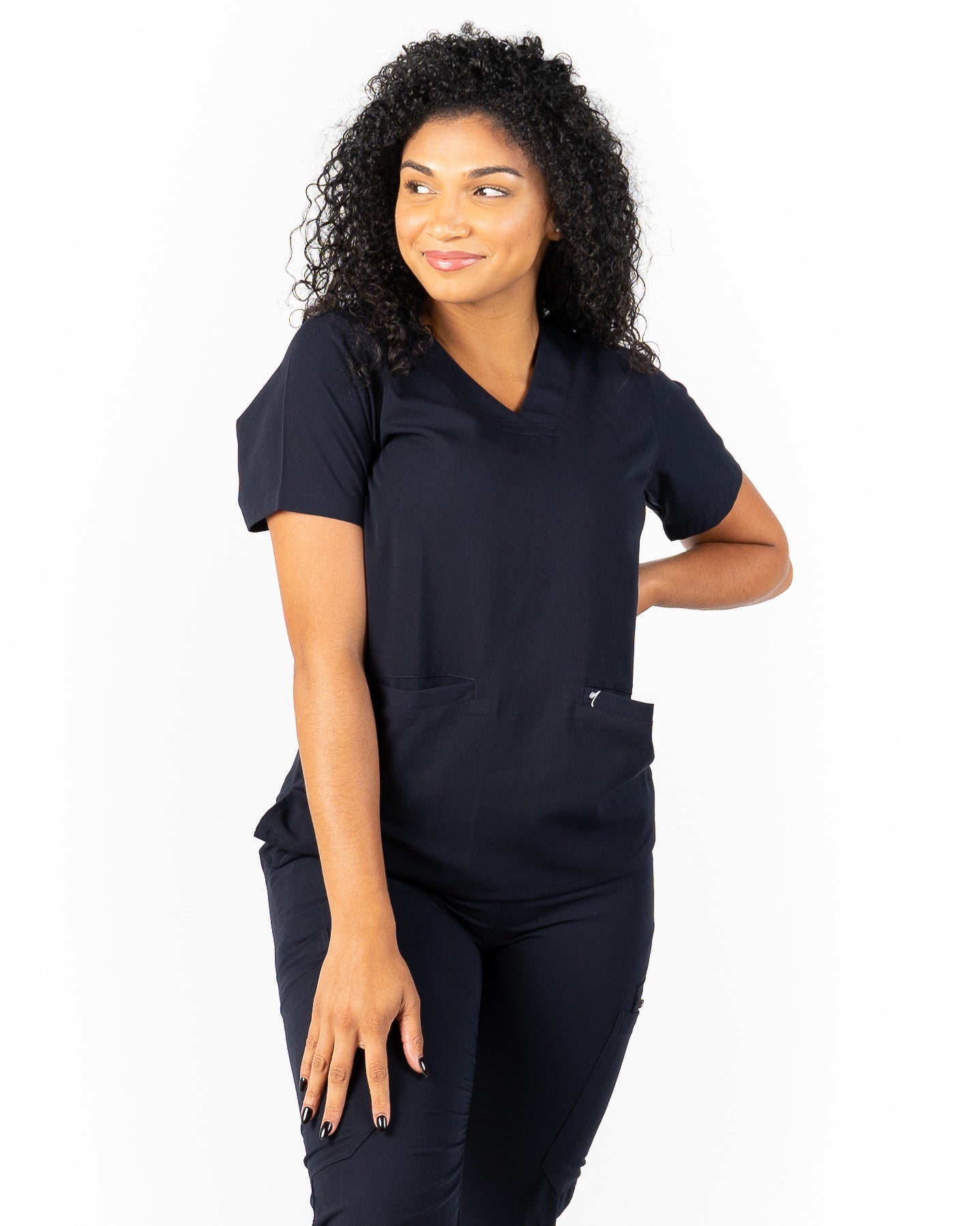 women's 2 Pocket Dark Navy Blue Scrub Top - Amber