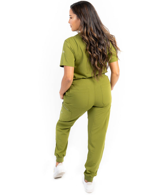 women's Olive Scrub Top - Jogger Scrubs by Millennials In Medicine (Mim Scrubs)