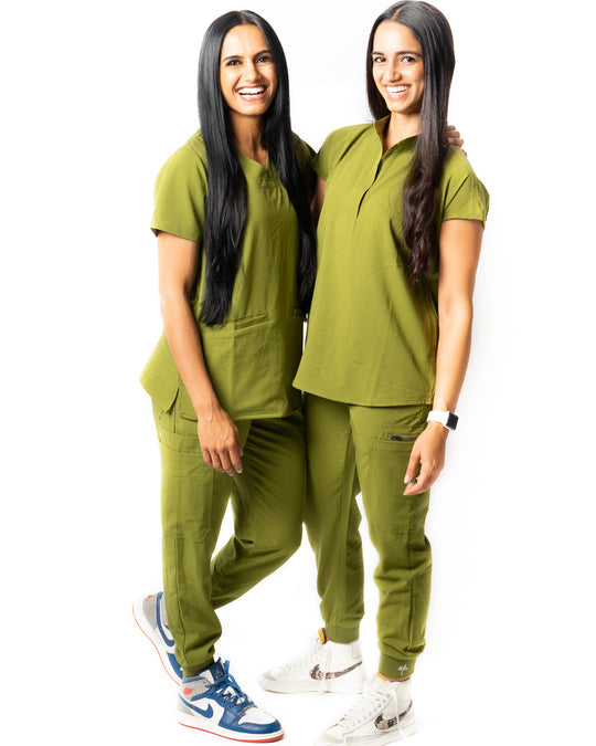 women's olive Scrub Top - Jogger Scrubs by Millennials In Medicine (Mim Scrubs)