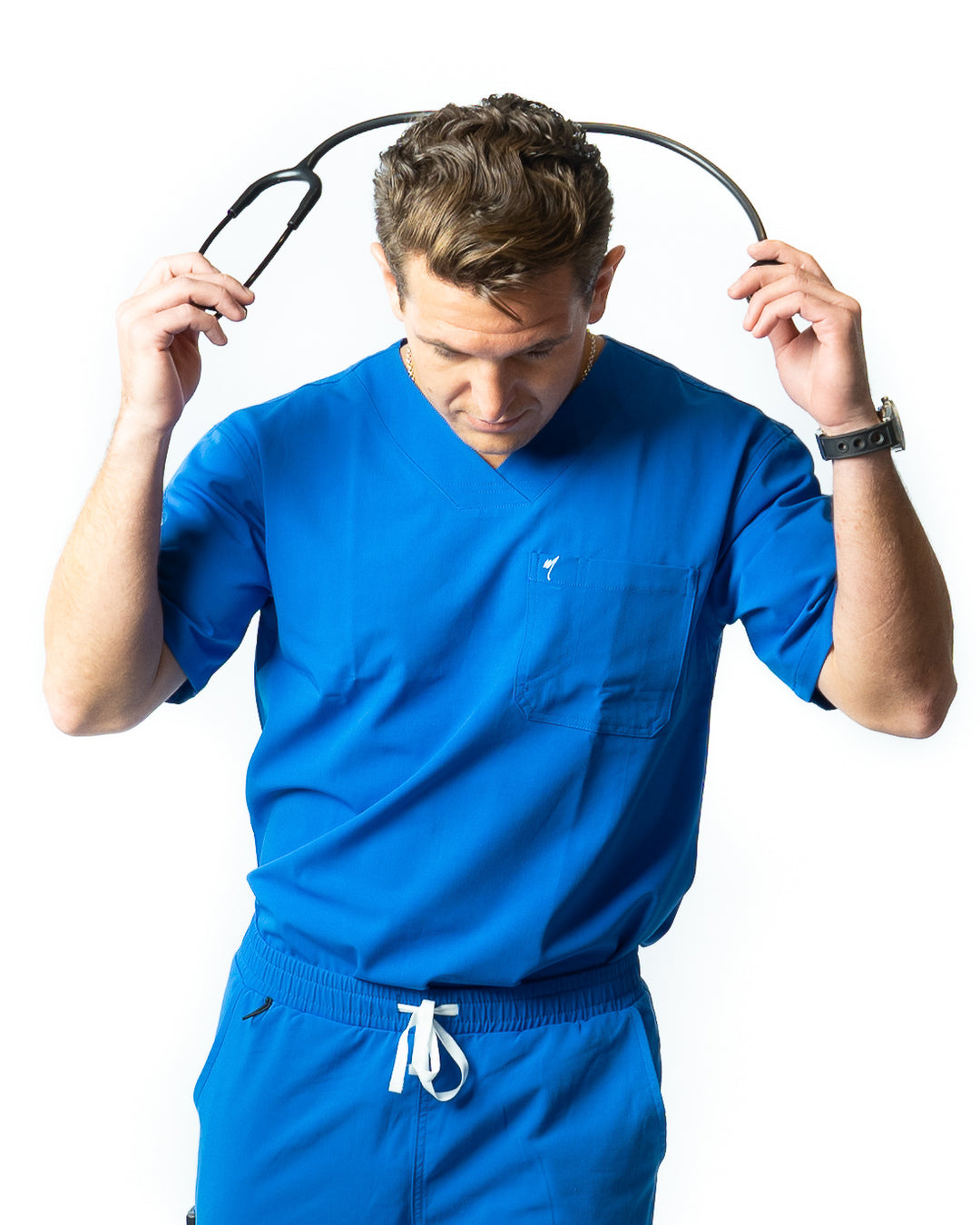 men's Royal Blue Scrub Top - Jogger Scrubs by Millennials In Medicine (Mim Scrubs)